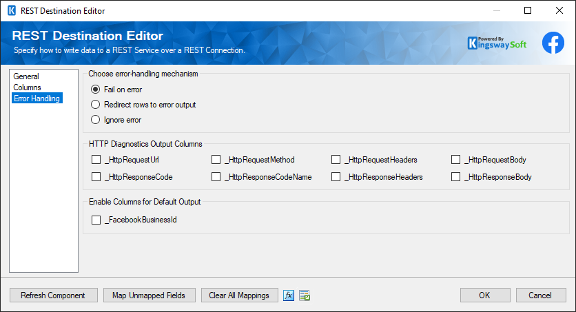 SSIS REST Facebook Business Destination - Error Handling